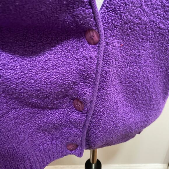 Vintage Eileen Fisher Bright Purple Cardigan Sweater Size 1 Cotton Boucle - Picture 7 of 11
